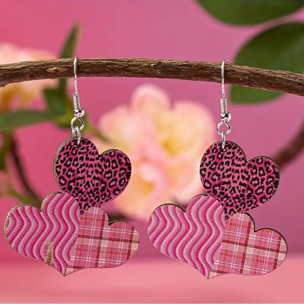 Valentine heart wood earrings